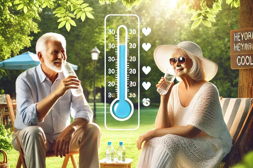 DALL·E 2024-07-10 09.26.24 – A serene and informative image for a health article about heatwaves affecting the elderly in Treviso, Italy. The scene should depict an elderly couple